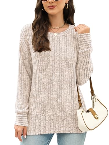 Fall Sweaters for Women 2023 Long Sleeve Tunic Tops to Wear with Leggings Apricot