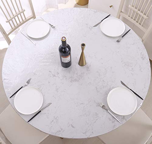 Clear Round Vinyl Fitted Tablecloth Waterproof Oilcloth Heavy Duty Elasticized Table Cover Elastic Edge Design Plastic Tablecloth Protector Best for 32"-36" Round