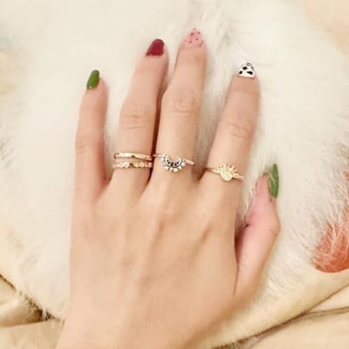 Sun and Moon Ring Set Stackable Rings for Women, Adjustable Celestial Jewelry Anillos Para Mujer Matching Rings as Friendship Best Friend Gifts for Teens, Gold and Silver Birthday Gifts for Girls