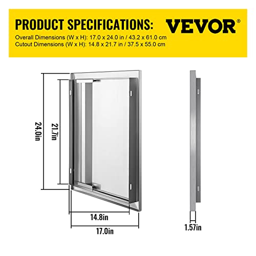 VEVOR BBQ Access Door, 31W x 24H Inch Double Outdoor Kitchen Door, Stainless Steel Flush Mount Door, Wall Vertical Door with Recessed Handles, for BBQ Island, Grilling Station, Outside Cabinet