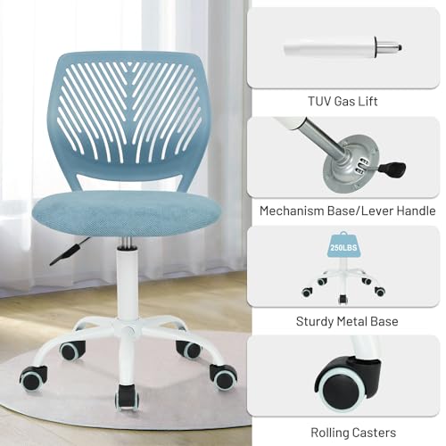 Desk Chair Armless, Comfy Small Home Office Chair with Fabric Seating Cushion and Plastic Low-Back, Adjustable Swivel Study Computer Task Chair for Student Children Kids with Rolling Wheels, Amber