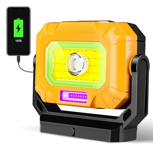 unibrite Magnetic Work Light, 1200LM COB LED Rechargeable Work Light with 15 Lighting Modes, 360°Rotatable Flood Lights for Car Repairing, Job Site Lighting Emergency Outdoor Camping Hiking
