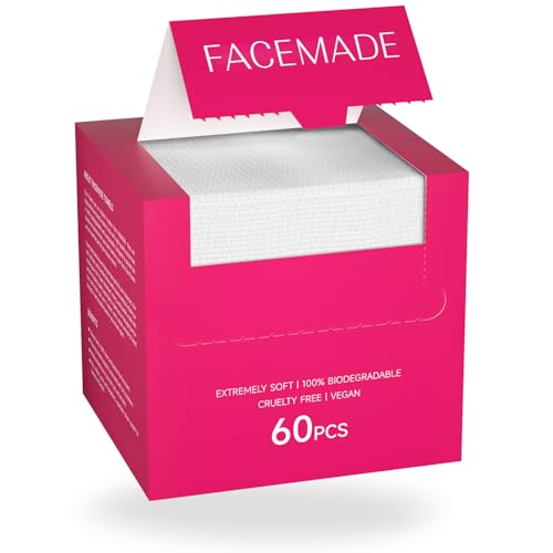 FACEMADE 60 Ct Disposable Face Towels XXL, Face Towelettes for Makeup and Clean, Super Soft and Thick Dry Wipes, USDA Certified 100% Biobased, Rose