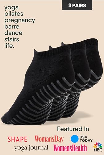 Grip Socks for Women - Pilates Socks with Grips for Women - Non Slip Socks Womens - Grippy Socks for Women - 3 Pairs