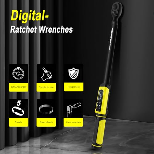 ATsafepro Digital Torque Wrench-1/2-Inch Drive & 5.1-340Nm (3.8-250.8 ft-lb), Heavy Duty Torque Wrench with Buzzer, 5 Units, ±2% Accuracy for Trucks & Machinery