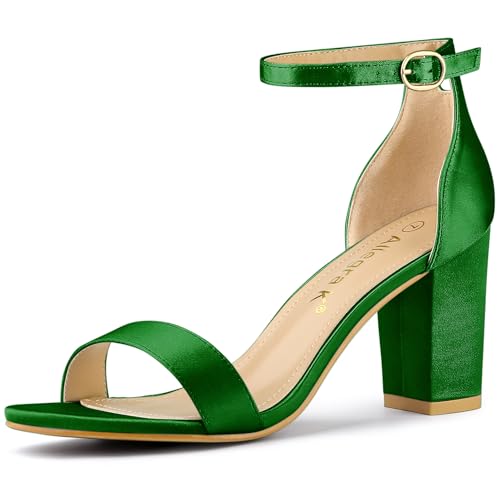 Allegra K Women's Satin Open Toe Ankle Strap Chunky White Heels Sandals 9.5 M US