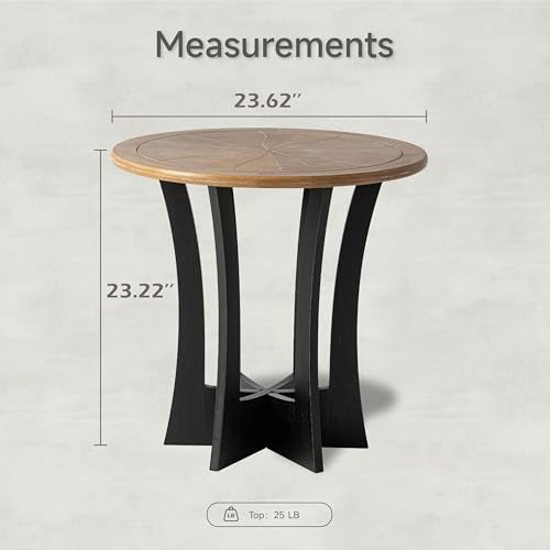 COZAYH Farmhouse Round End Table with Criss-Cross Wood Legs, Rustic French Country Side Table for Dinning or Living Room, Modern, Black, Natural Wood, 23.62’’W*23.62’’D*23.22’’H