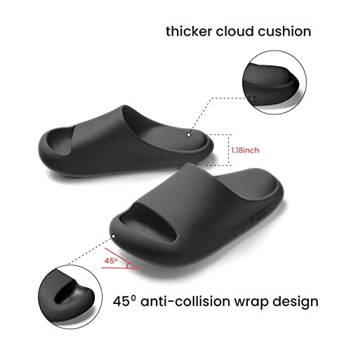 posee Pillow Slippers Slides for Women & Men, Non-Slip Cloud Slides House Bedroom Shoes Shower Sandals Indoor & Outdoor, Black, 6-6.5,Women/5-5.5,Men