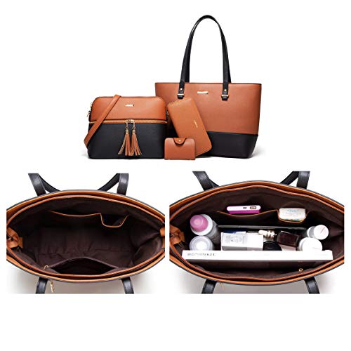 Women Fashion Synthetic Leather Handbags Tote Bag Shoulder Bag Top Handle Satchel Purse Set 4pcs