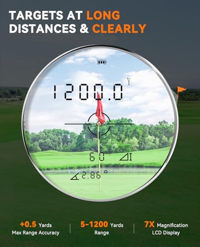 SUNPOW Golf Rangefinder with Slope, High Precision Laser Range Finder for Golfing/Hunting, 1200 Yards, 7X Magnification, Flag Pole Locking Vibration, Rechargeable Range Finders with Magnet Stripe