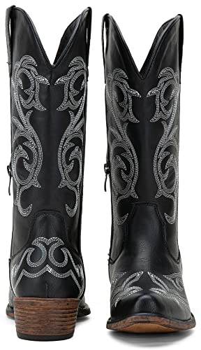 Jeossy Women's 9808 Whisky Cowboy Boots for Women, Round Toe Cowgirl Boots, Western Embroidered Mid High Wide Calf Chunky Pull on Boot with Inner Zipper Size 6(DJY9808 Whisky 06)