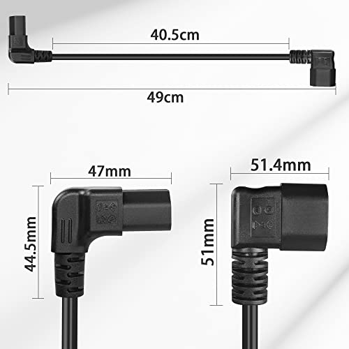 GELRHONR 1.6Ft/50cm Right Angle IEC320 C14 to Down Angle C13 PDU Power Supply Extension Cord,90 Degrees Dual Bent C14 Male to C13 Female Power Cable for Computers,LED HDTV Monitor and Scanner Etc