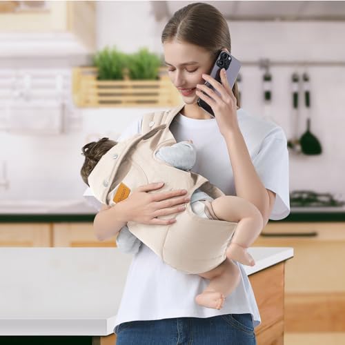 Shiaon Baby Carrier Newborn to Toddler, Cozy Baby Wrap Carrier(7-30lbs), Easily Adjustable Toddler Carrier, Lightweight Baby Holder Carrier, Beige
