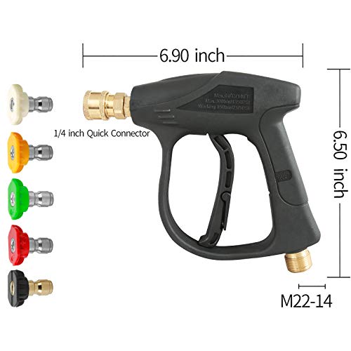 Sooprinse High Pressure Washer Gun,3000 PSI Max with 5 color quick connect Nozzles M22-14 hose connector 3.0 TIP