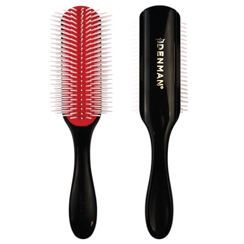 Denman Original Curl Definer & Styler 9 Row Hairbrush for Detangling, Separating, and Defining Longer Curls, Curly Hairbrush - Black