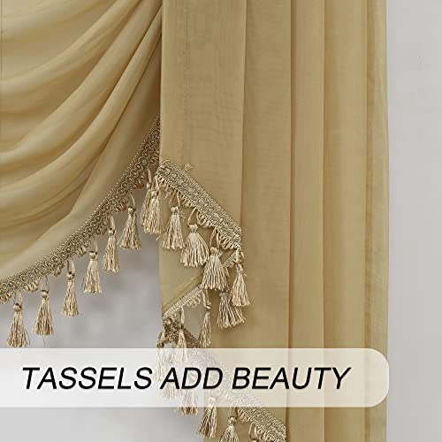 OYRING Beige Waterfall Sheer Window Curtain Valance for Living Room - Tassels Swag Curtain Valance for Bedroom, Valance for Kitchen, 1 Panel, Width 39 Inch