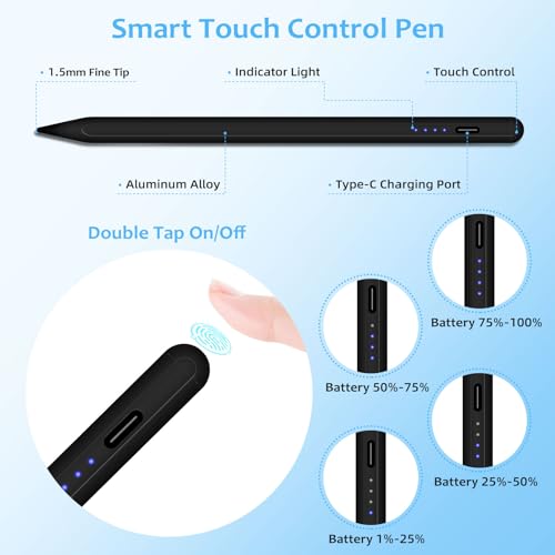 Stylus Pen for iPad: Fast Charge for iPad Pencil with Palm Rejection Tilt Sensitivity for iPad Pen Stylus Compatible with iPad Pro 11/12.9in, iPad 6-10, iPad Air 3/4/5, iPad Mini 6/5 Gen (2018-2023)