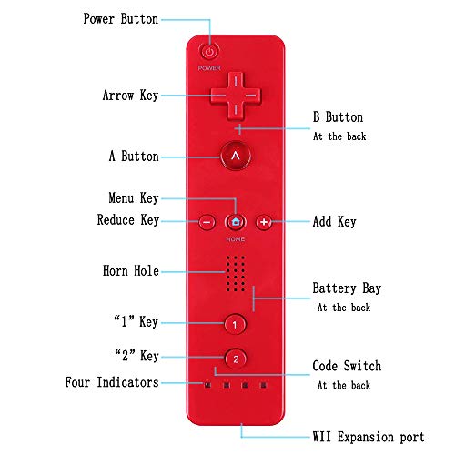Wii Remote Controller, 2 Packs Upgrade Wii Wireless Controller Compatible with Wii Wii U Console(Red and Blue)