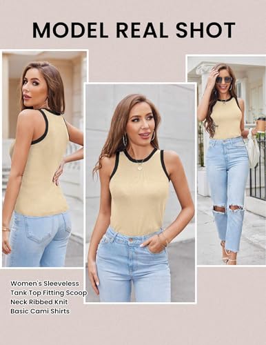 Zeagoo Womens Ribbed Tank Tops High Neck Slim Fitted Striped Basic Casual 2024 Summer Sleeveless Shirts Striped M