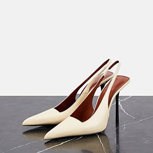 THESHY Women's Pointed Toe High Stiletto Heels Slingback Stretch Slip-on Pumps Backless Patent Leather Fashion Dress Shoes for Women Beige