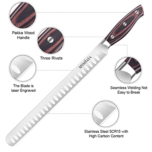 MOSFiATA 12" Slicing Carving Knife –BBQMeat Cutting Knife-Forged High Carbon German Steel – Ergonomic Handle Design-With Gift Box