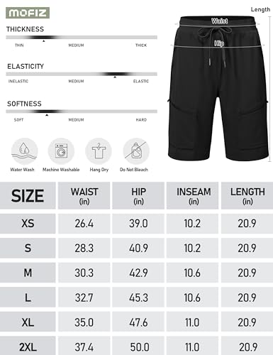 MoFiz Hiking Shorts Womens Quick Dry Lightweight Long Hiking Shorts for Women Knee Length for Camping Travel Golf with Zipper Pockets Black Small