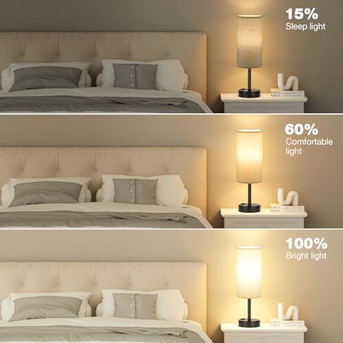 Fenmzee Turquoise Nightstand Table Lamp for Bedroom - 3 Way Dimmable Touch Lamp USB A and C Charging Ports and AC Outlet, Small Lamp for Office Desk with Metal Base, LED Bulb Included