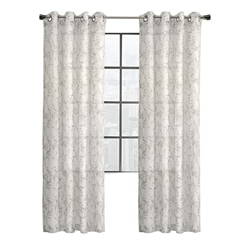 Loft Living Jennifer Sheer Botanical Print Grommet Curtain Panel 52" x 63" in Grey