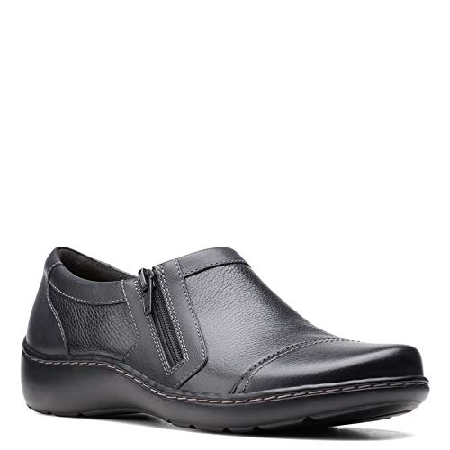 Clarks womens Cora Giny Loafer Flat, Black Tumbled/Smooth Leather, 7.5 US