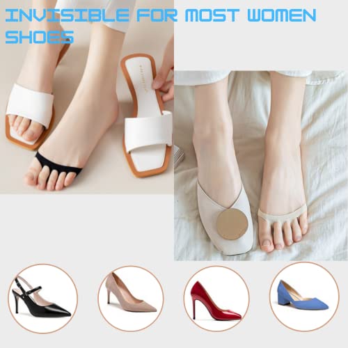 Flammi 6 Pairs Women's Peep Toe Cover with 3D Padding Toe Topper Liner Socks Non-Skid Bottom(Ice Silk-3beige3black)