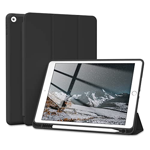 JKSML Case for iPad 9th Generation 2021/ iPad 8th Generation 2020/ iPad 7th Generation 2019, Protective Case with Pencil Holder for iPad 9/8/7, Case for iPad 10.2 Inch, Auto Sleep/Wake, Black