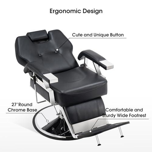 BarberPub Heavy Duty Recline Barber Chair All Purpose Hydraulic Salon Chair for Hair Stylist Spa Beauty Shampoo Equipment 8706 (Black)