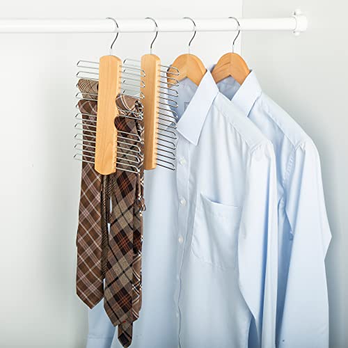 Amazon Basics 20 Bar Wooden Tie Hanger & Belt Rack - Natural, 2-Pack