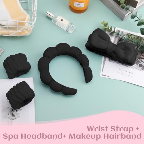ATROCH Spa Headbands for Women & Wristband Set,Skincare Headbands for Washing Face,Face Wash Headband for Women,Makeup Headband,Cute Hair Band for Girls,Headband for Skin Care 4 Pcs