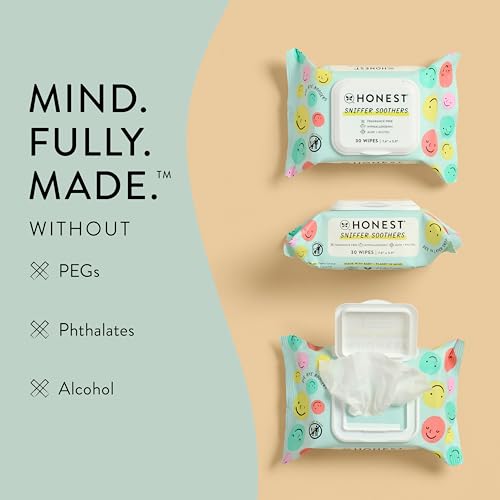 The Honest Company Plant-Based Snot Removing Wipes | Soothing Nose + Face Wipes with Aloe | Hypoallergenic for Sensitive Skin, EWG Verified | Fragrance Free, 30 Count