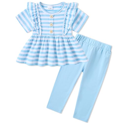CARETOO Girls Clothes Outfits, Cute Baby Girl Floral Short Sleeve Pant Set Flower Ruffle Top