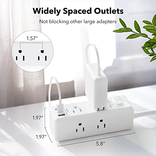 BN-LINK Surge Protector Power Strip with 6 Outlets 2 USB-A 1 USB-C(Total 3.4A), 3-Side Outlet Extender Strip with 5 Ft Extension Cord, Flat Plug, Desktop Charging Station for Travel, Home, Office, 15A