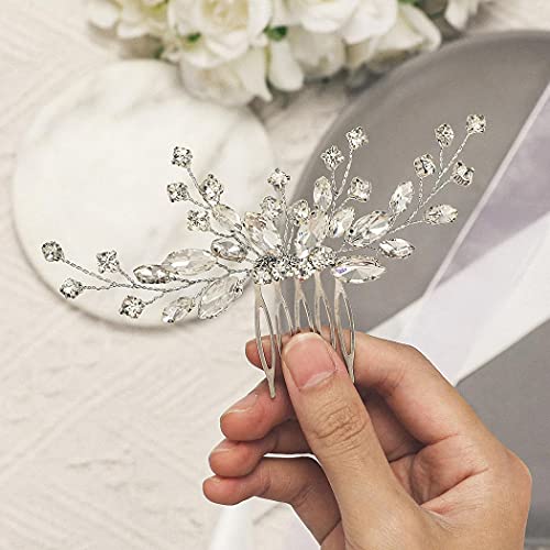 Unicra Bride Silver Wedding Hair Comb Sparkly Crystal Bridal Hair Piece Rhinestone Hair Accessorie for Women and Girls (A-Silver)