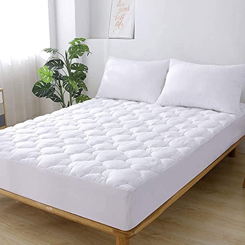 WhatsBedding Waterproof Mattress Pad Twin XL Size Cotton Top Down Alternative Filling Pillowtop Mattress Topper Cover-Fitted Quilted (Twin XL Mattress Pad)
