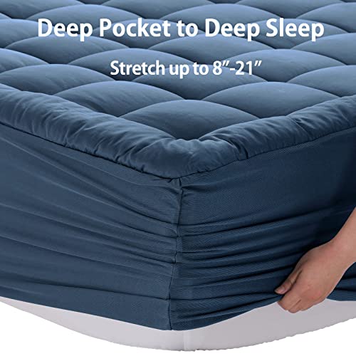 EASELAND Twin Size Mattress Pad Pillow Top Mattress Cover Quilted Fitted Mattress Protector Single 8-21" Deep Pocket Cooling Mattress Topper (39x75 Inches, Dark Blue)