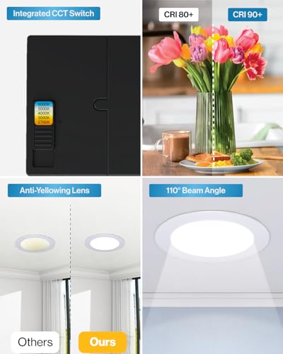 Sunco 48 Pack 6 Inch LED Recessed Light, Canless Ceiling Lights Slim with Junction Box, 850 LM, 14W (100W Equivalent), Selectable CCT 2700K/3000K/4000K/5000K/6000K, Dimmable, Wafer Thin ETL