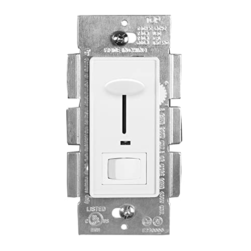 Maxxima Dimmer Electrical Light Switch - Featuring Blue Indicator Light, LED Compatible, 3-Way/Single Pole Use, 600 Watt Max, Dimmable Lamp and Lighting Control, Wall Plate Included - Almond