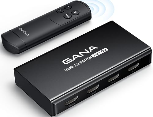 HDMI Switch 3 in 1 Out 4K@60Hz, GANA HDMI Splitter Switcher with Remote, Aluminum HDMI 2.0 Switch Box Hub for 3D, HDCP2.2, HDR, Compatible with Xbox, PS5/4/3,Fire Stick,Roku,Blu-Ray Player, Black