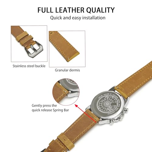 Jeereal Leather Watch Bands Quick Release Vintage Watch Straps for Men Women- 18mm 20mm 22mm (20mm, Bourbon Brown)