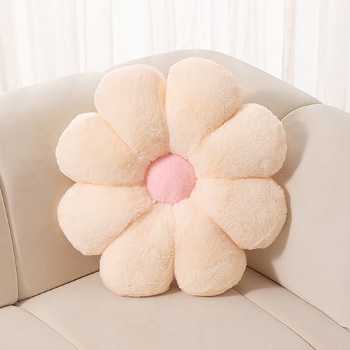 Flower Pillow Decorative Pillows Soft Daisy Pillow 17.7In Flower Shaped Pillow Floor Seating Custion for Reading, Couch and Room Dector (45CM/Beige)