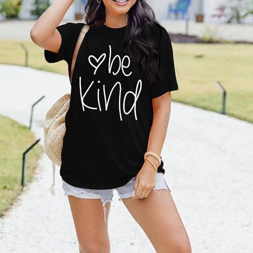 MAIHUN Be Kind Shirt for Women Awareness T Shirt Inspirational Teacher Tees Tops Blessed Short Sleeve Black