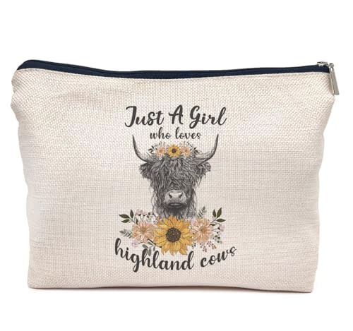IWXYI Highland Cow Bag,Highland Cow Gifts,Cow Toiletry Bag,Just a Girl Who Loves Highland Cow Makeup Bag,Highland Cow Make Up Bag Zipper Pouch Travel Toiletry Bag,Highland Cow Lover Gifts