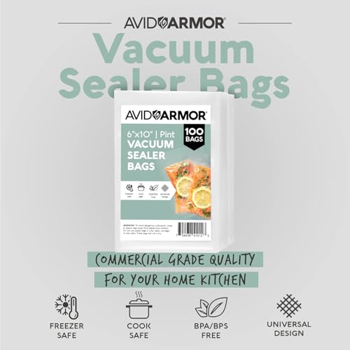 Avid Armor Vacuum Sealer Bags Pint Size, Vac Seal Bags for Food Storage, Meal Saver Freezer Vacuum Sealer Bags, Sous Vide Bags Vacuum Sealer, Non-BPA, 6 x 10 inches, Pack of 100