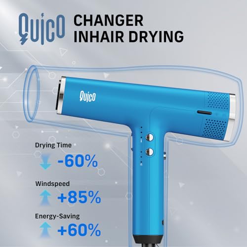 Professional Hair Dryer with Diffuser, Quico 1875W High-Speed Powerful Blow Dryer with 110000 RPM Motor, Faster Salon Ionic Hair, Adjustable Temp and Speed, Portable Hair Dryers for Home Travel, Gifts