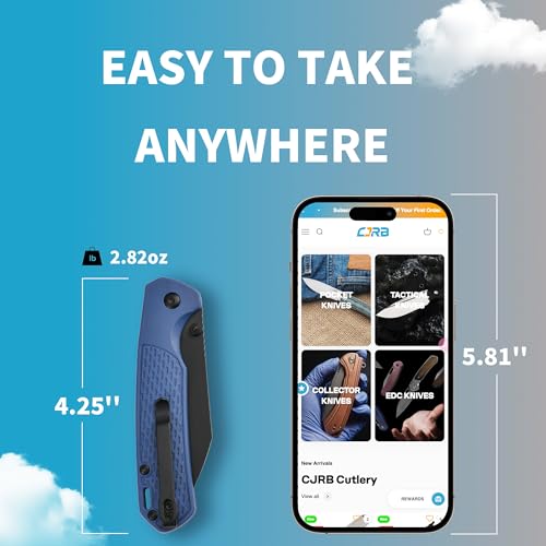 CJRB Pyrite-Light Pocket Knife, Folding Knife with 3.34'' AR-RPM9 Steel Blade Small Pocket Knife with Pocket Clip for Men Women, EDC Knife for Camping Survival Hiking Knives J1945 Blue